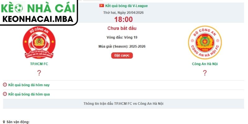 Dự đoán kết quả trận Công An TP Hồ Chí Minh và Công An Hà Nội (18:00 20/04, V-League)